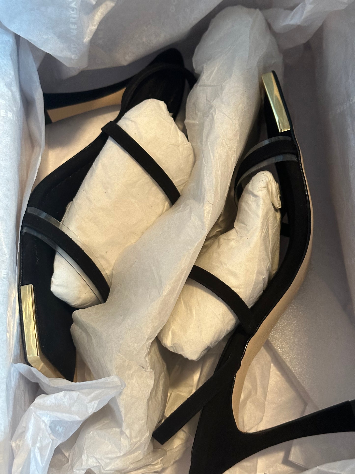Good American The Standout Square Toe Sandal Suede Black 9 1/2 Heels