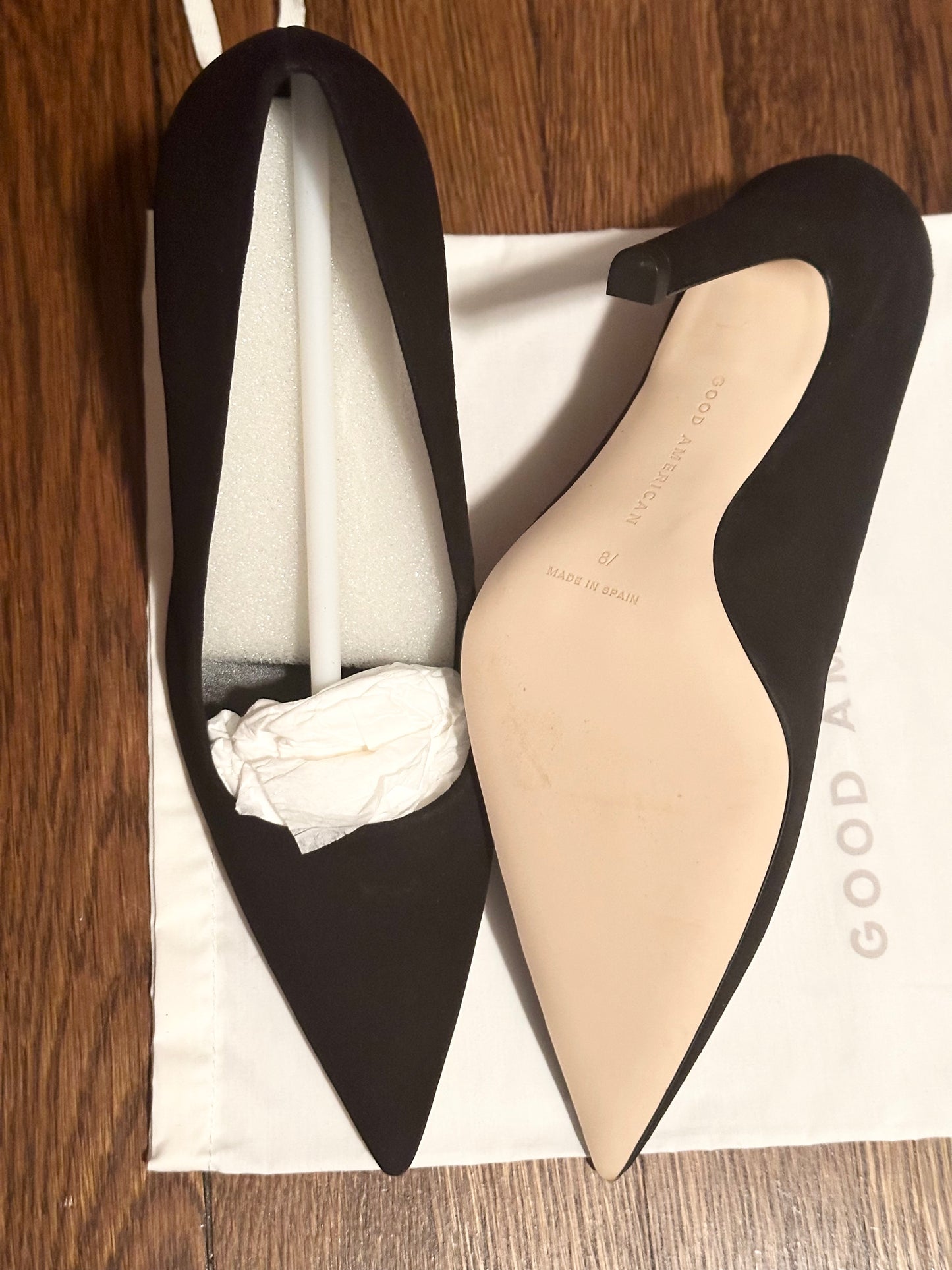 GOOD AMERICAN WOMEN’S  FAUX SUEDE BLACK PUMP HIGH HEELS